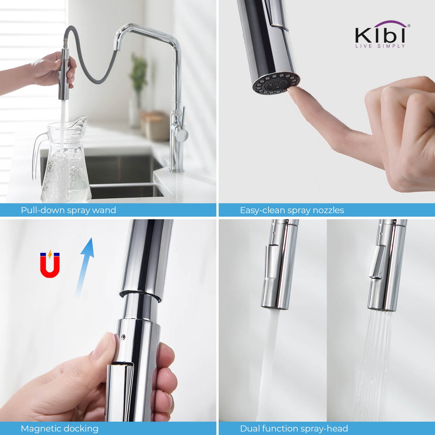 Kibi Macon Single Handle High Arc Pull Down Kitchen Faucet With Soap Dispenser in Chrome Finish - C-KKF2007CH-KSD100CH