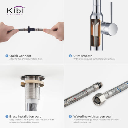 Kibi Macon Single Handle High Arc Pull Down Kitchen Faucet With Soap Dispenser in Chrome Finish - C-KKF2007CH-KSD100CH