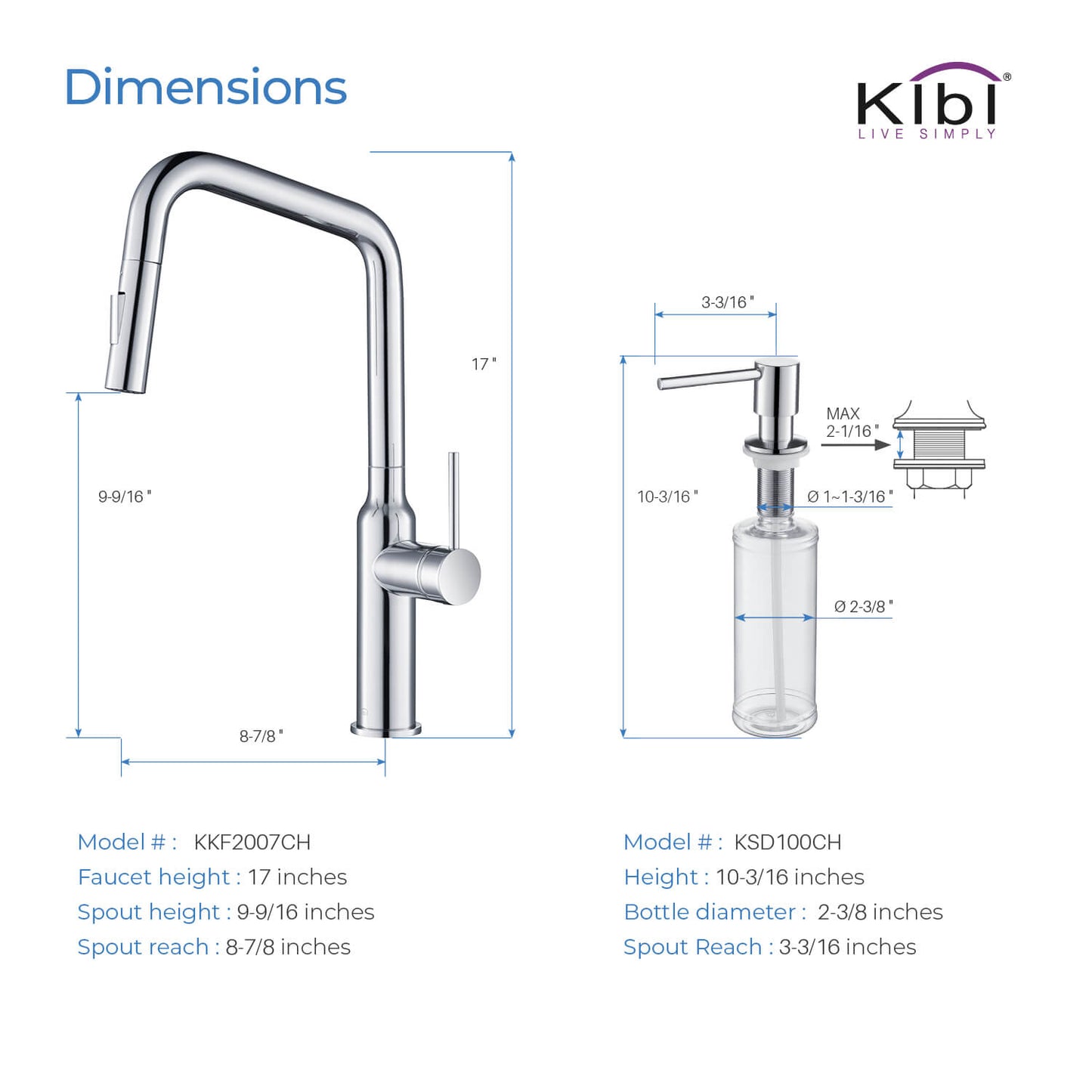 Kibi Macon Single Handle High Arc Pull Down Kitchen Faucet With Soap Dispenser in Chrome Finish - C-KKF2007CH-KSD100CH