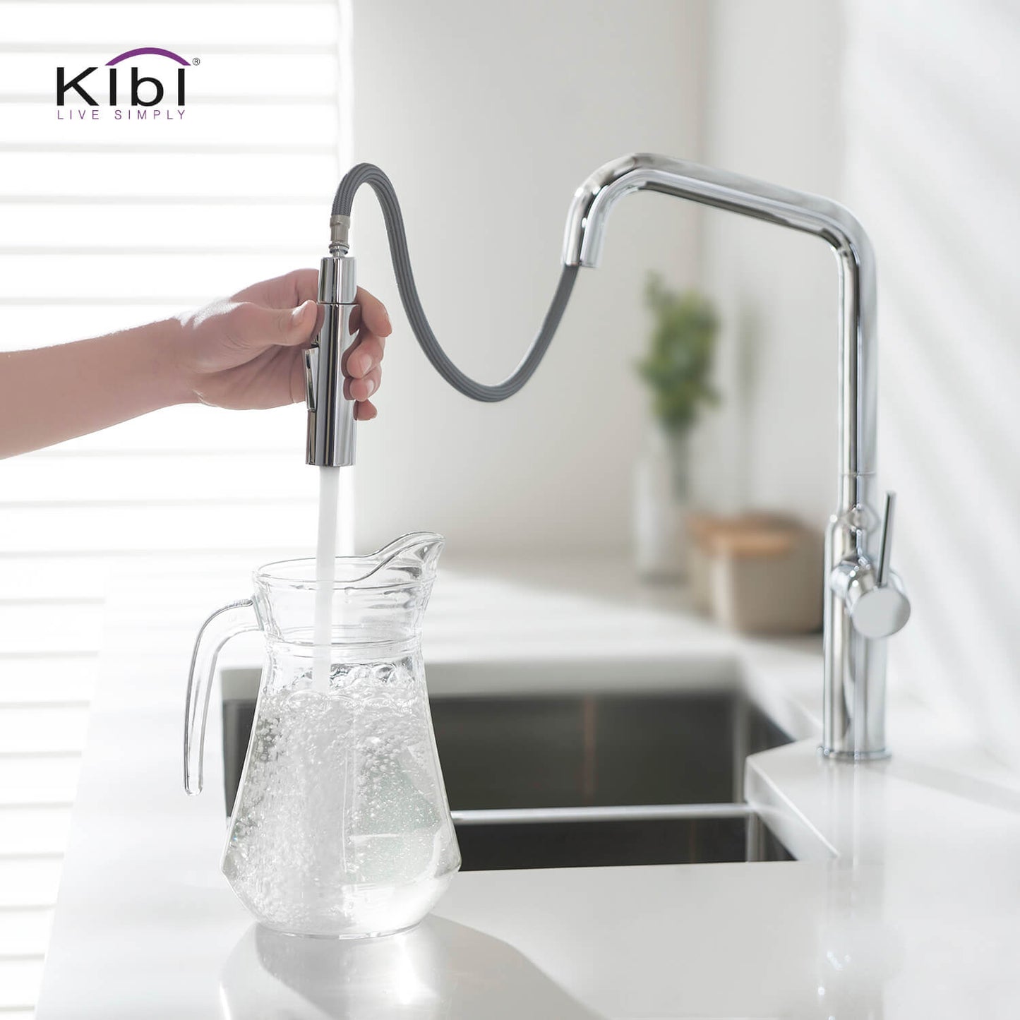 Kibi Macon Single Handle High Arc Pull Down Kitchen Faucet With Soap Dispenser in Chrome Finish - C-KKF2007CH-KSD100CH