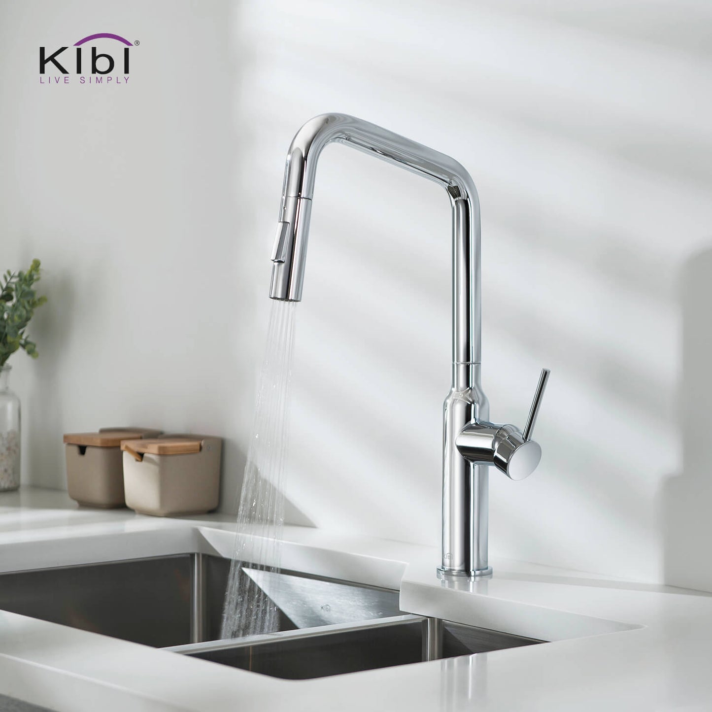 Kibi Macon Single Handle High Arc Pull Down Kitchen Faucet With Soap Dispenser in Chrome Finish - C-KKF2007CH-KSD100CH