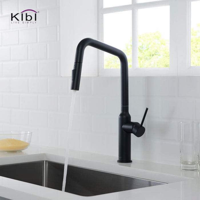 Kibi Macon Single Handle High Arc Pull Down Kitchen Faucet With Soap Dispenser in Matte Black Finish - C-KKF2007MB-KSD100MB