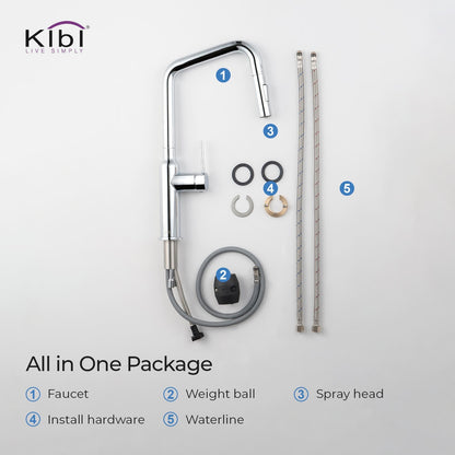 Kibi Macon Single Handle High Arc Pull Down Kitchen Faucet in Chrome Finish - KKF2007CH