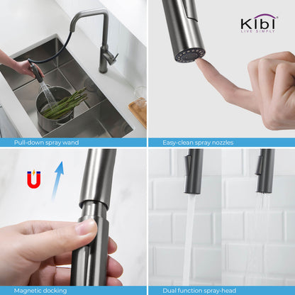 Kibi Macon Single Handle High Arc Pull Down Kitchen Faucet in Titanium Finish - KKF2007TT