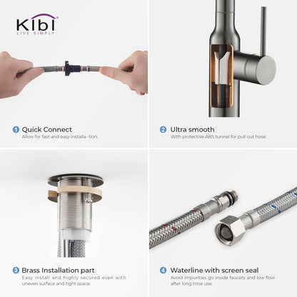 Kibi Macon Single Handle High Arc Pull Down Kitchen Faucet in Titanium Finish - KKF2007TT