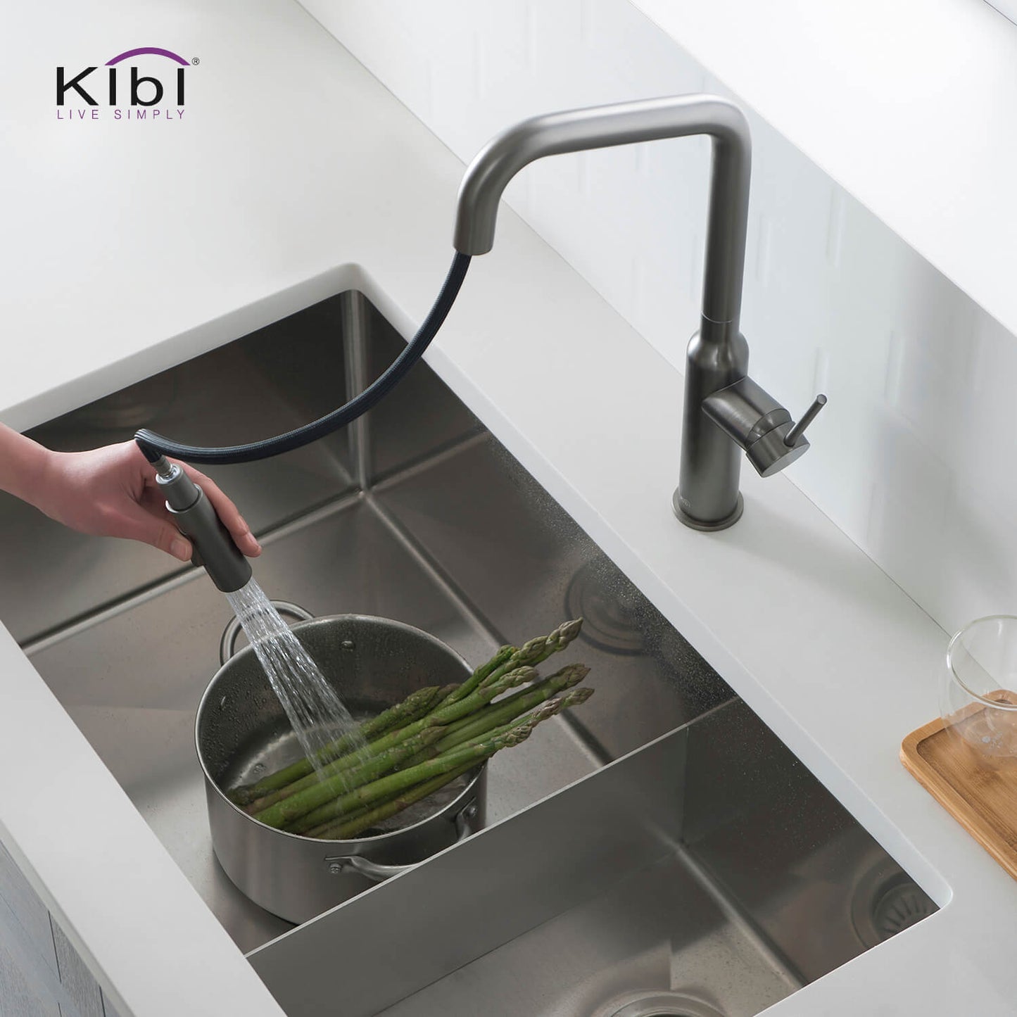 Kibi Macon Single Handle High Arc Pull Down Kitchen Faucet in Titanium Finish - KKF2007TT