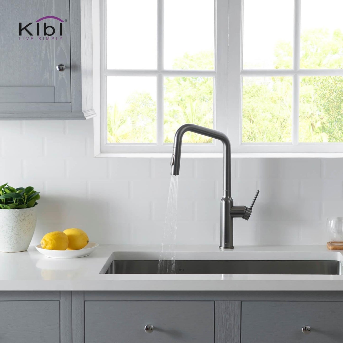 Kibi Macon Single Handle High Arc Pull Down Kitchen Faucet in Titanium Finish - KKF2007TT