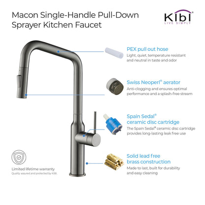 Kibi Macon Single Handle High Arc Pull Down Kitchen Faucet in Titanium Finish - KKF2007TT