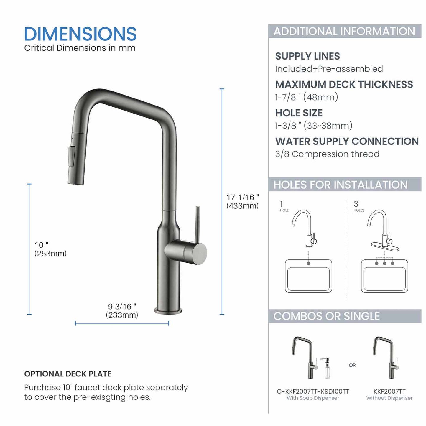 Kibi Macon Single Handle High Arc Pull Down Kitchen Faucet in Titanium Finish - KKF2007TT