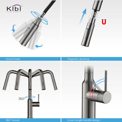 Kibi Macon Single Handle High Arc Pull Down Kitchen Faucet in Titanium Finish - KKF2007TT