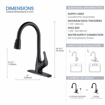 Kibi Single Handle Pull Down Kitchen Faucet In Oil Rubbed Bronze Finish - F101ORB
