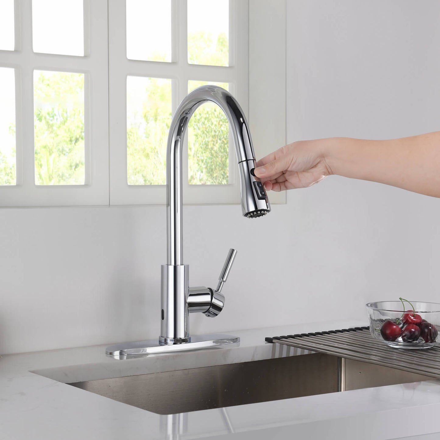 Kibi Single Handle Pull Down Kitchen Faucet With Touch Sensor In Chrome Finish - F102CH-S