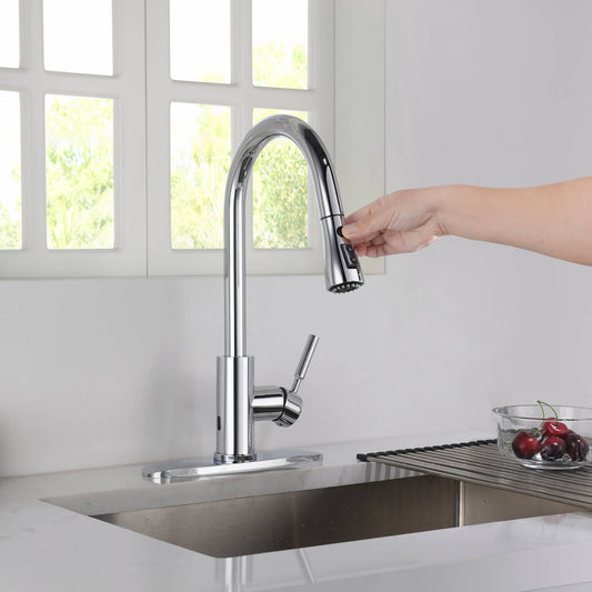 Kibi Single Handle Pull Down Kitchen Faucet With Touch Sensor In Chrome Finish - F102CH-S