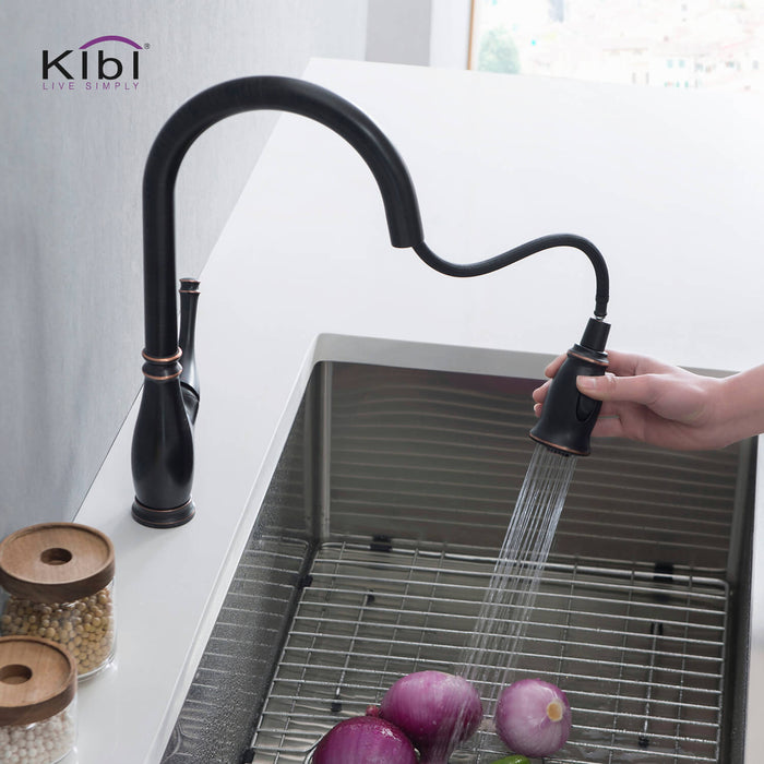 Kibi Summit Single Handle High Arc Pull Down Kitchen Faucet With Soap Dispenser in Oil Rubbed Bronze Finish - C-KKF2009ORB-KSD101ORB