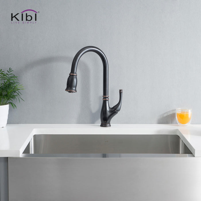 Kibi Summit Single Handle High Arc Pull Down Kitchen Faucet With Soap Dispenser in Oil Rubbed Bronze Finish - C-KKF2009ORB-KSD101ORB