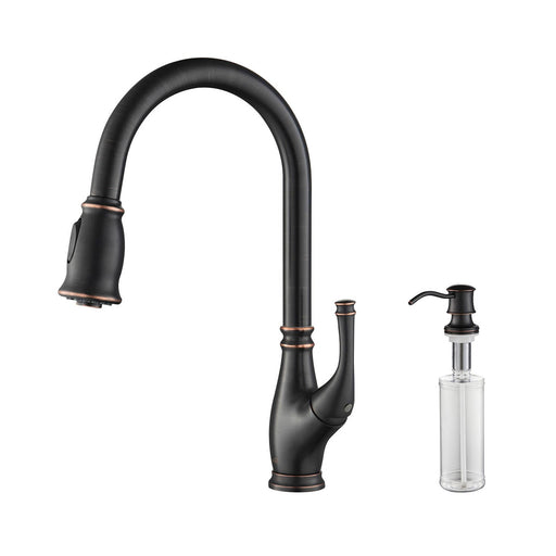 Kibi Summit Single Handle High Arc Pull Down Kitchen Faucet With Soap Dispenser in Oil Rubbed Bronze Finish - C-KKF2009ORB-KSD101ORB