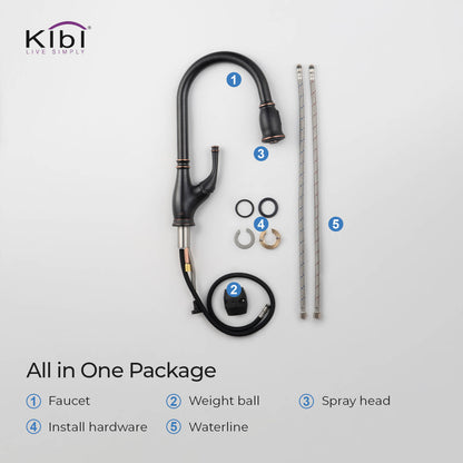 Kibi Summit Single Handle High Arc Pull Down Kitchen Faucet in Oil Rubbed Bronze Finish - KKF2009ORB