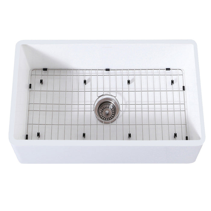 Kingston Brass 30 in. Farmhouse Kitchen Sink with Strainer and Grid, Matte White - KGKFA301810BC