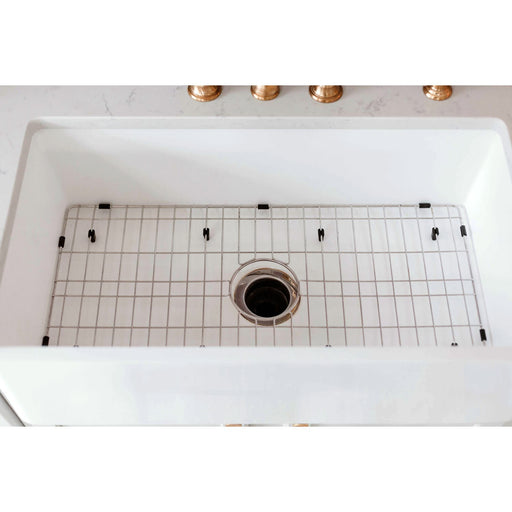 Kingston Brass 33 in. Farmhouse Kitchen Sink with Strainer and Grid, Matte White - KGKFA331810BC