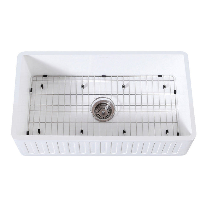 Kingston Brass 33 in. Farmhouse Kitchen Sink with Strainer and Grid, Matte White - KGKFA331810RM