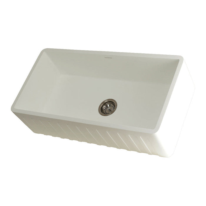 Kingston Brass Solid Surface Matte Stone Apron Front Farmhouse Single Bowl Kitchen Sink, Matte White - GKFA361810CD