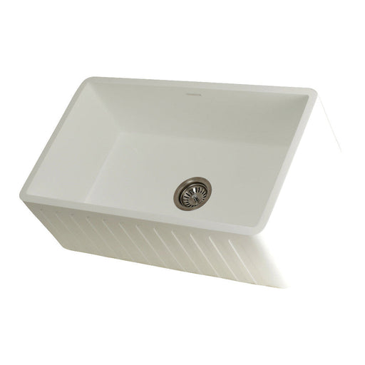 Kingston Brass Solid Surface Matte Stone Apron Front Farmhouse Single Bowl Kitchen Sink, Matte White - GKFA301810CD