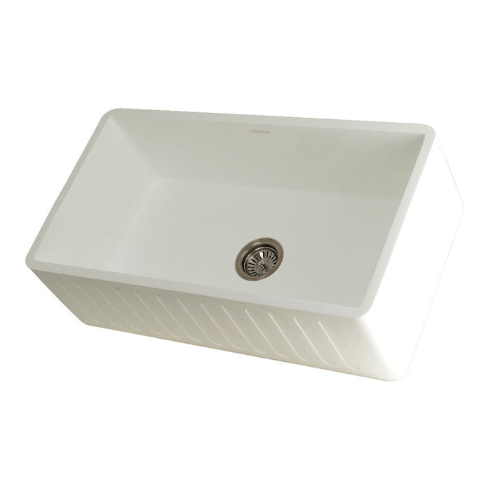 Kingston Brass Solid Surface Matte Stone Apron Front Farmhouse Single Bowl Kitchen Sink, Matte White - GKFA331810RM