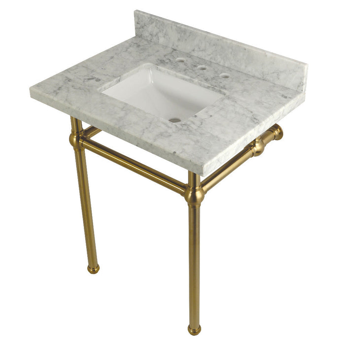 Kingston Brass Templeton 30" x 22" Carrara Marble Vanity Top with Brass Console Legs - KVPB30MBSQ1