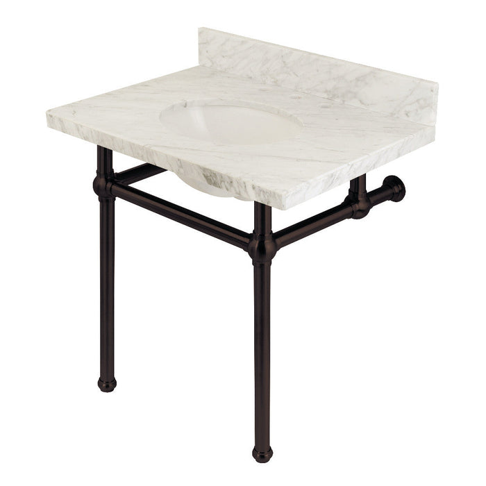 Kingston Brass Templeton 30" x 22" Carrara Marble Vanity Top with Brass Console Legs - KVPB3030MB7