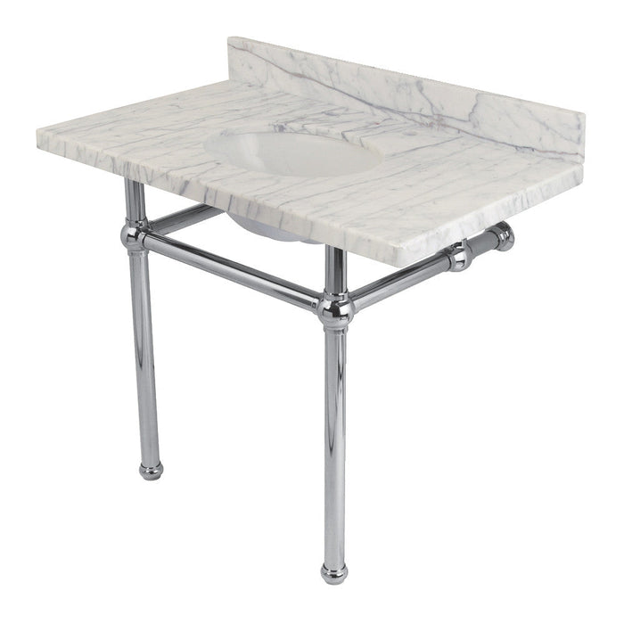 Kingston Brass Templeton 36" x 22" Carrara Marble Vanity Top with Brass Console Legs - KVPB3630MB7