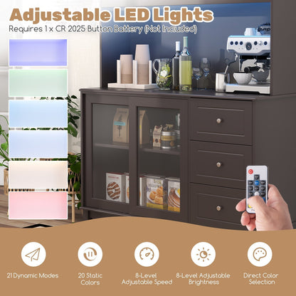 Costway Kitchen Pantry Storage Cabinet with LED Lights and Power Outlet New - JV11630US-CF+