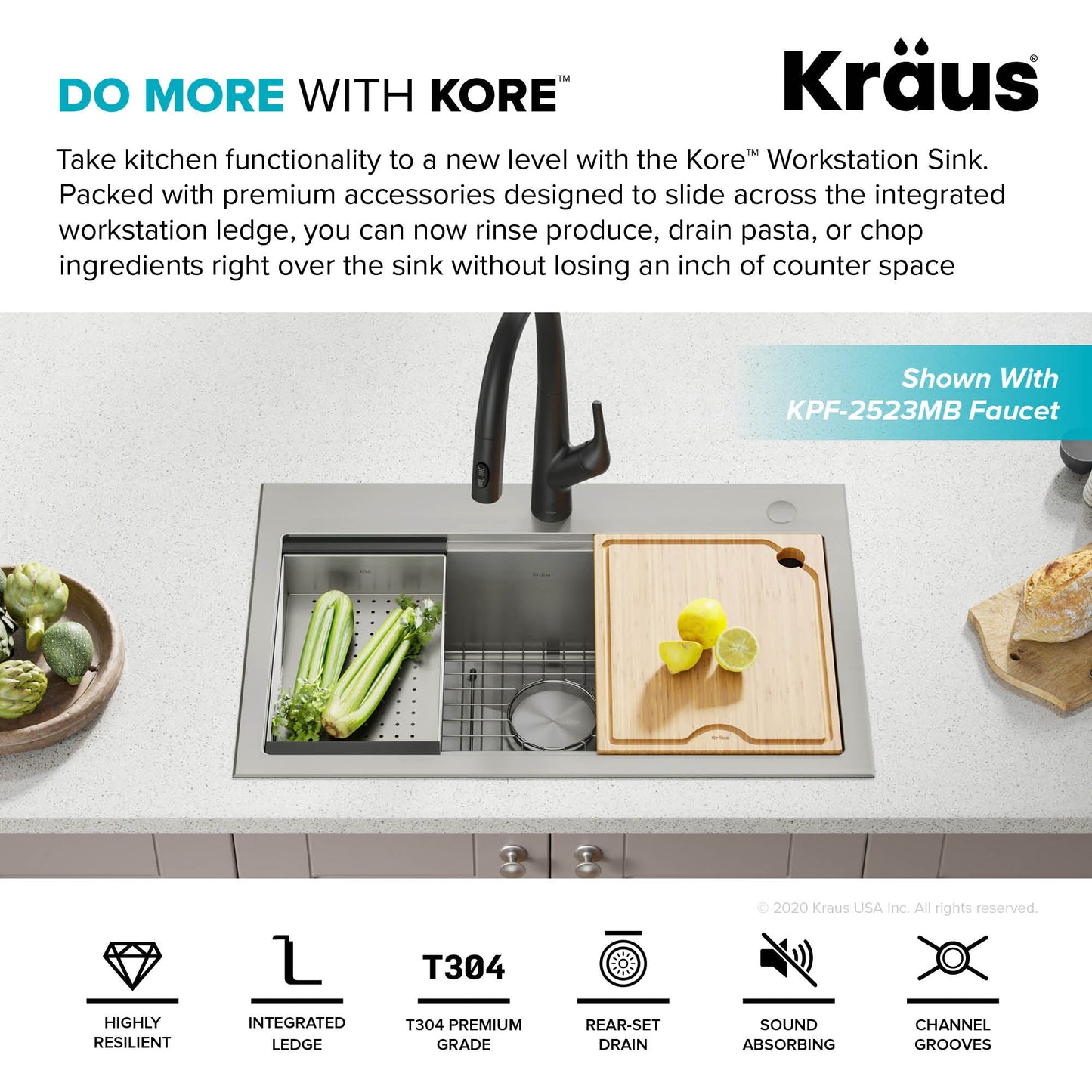 Kraus 32" Drop in Workstation Kitchen Sink -KWT300-32