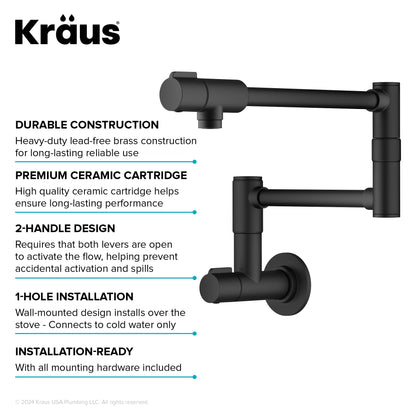 KRAUS Matte Black Wall Mounted Pot Filler - KPF-5003MB