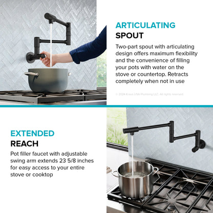 KRAUS Matte Black Wall Mounted Pot Filler - KPF-5003MB