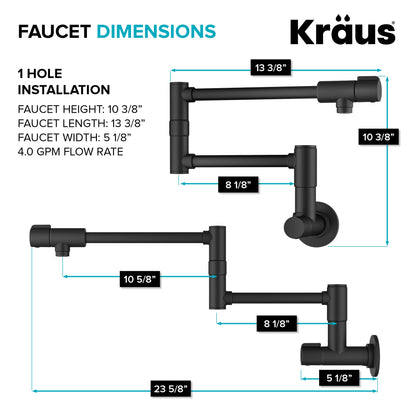 KRAUS Matte Black Wall Mounted Pot Filler - KPF-5003MB