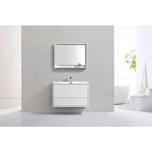 KubeBath 36 in. De Lusso Wall Mount Modern Bathroom Vanity With Color Options - DL36-GW