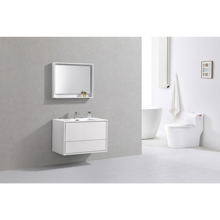 KubeBath 36 in. De Lusso Wall Mount Modern Bathroom Vanity With Color Options - DL36-GW