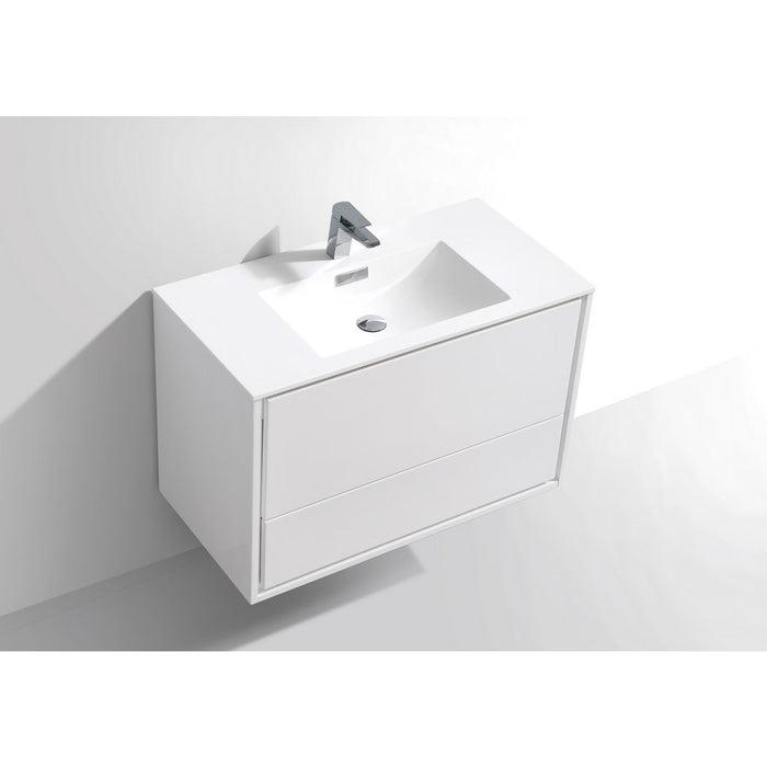 KubeBath 36 in. De Lusso Wall Mount Modern Bathroom Vanity With Color Options - DL36-GW