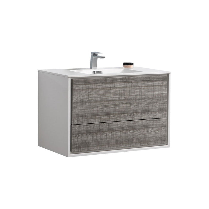 KubeBath 36 in. De Lusso Wall Mount Modern Bathroom Vanity With Color Options - DL36-GW