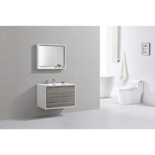 KubeBath 36 in. De Lusso Wall Mount Modern Bathroom Vanity With Color Options - DL36-GW