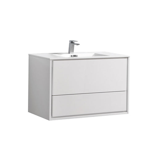 KubeBath 36 in. De Lusso Wall Mount Modern Bathroom Vanity With Color Options - DL36-GW