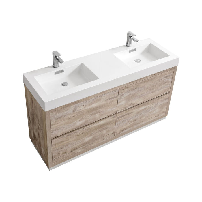 KubeBath Bliss 60 in. Free Standing Double Sink Modern Bathroom Vanity - FMB60D-GW