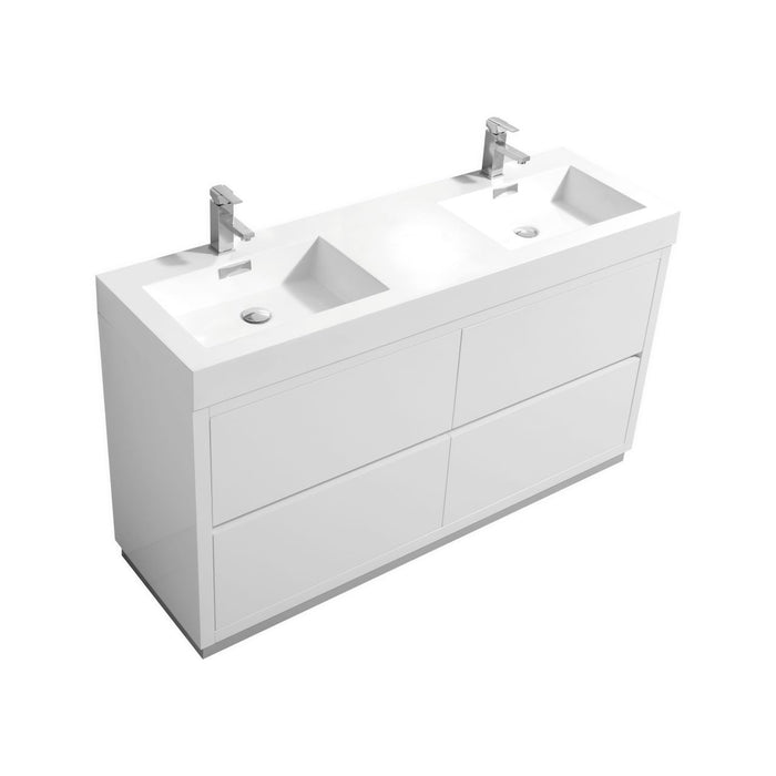 KubeBath Bliss 60 in. Free Standing Double Sink Modern Bathroom Vanity - FMB60D-GW