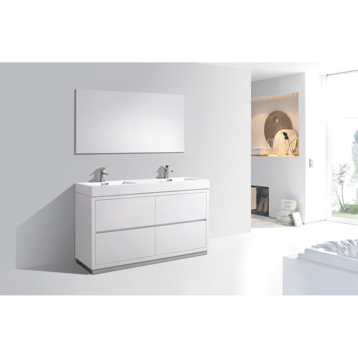 KubeBath Bliss 60 in. Free Standing Double Sink Modern Bathroom Vanity - FMB60D-GW