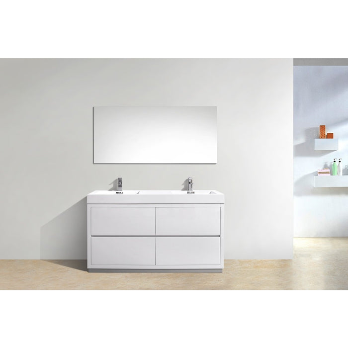 KubeBath Bliss 60 in. Free Standing Double Sink Modern Bathroom Vanity - FMB60D-GW