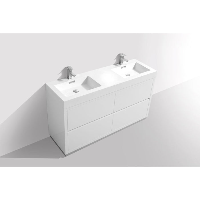 KubeBath Bliss 60 in. Free Standing Double Sink Modern Bathroom Vanity - FMB60D-GW