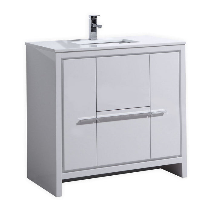 KubeBath Dolce 36 in. Single Sink Modern Bathroom Vanity with White Quartz Counter-Top - AD636GW