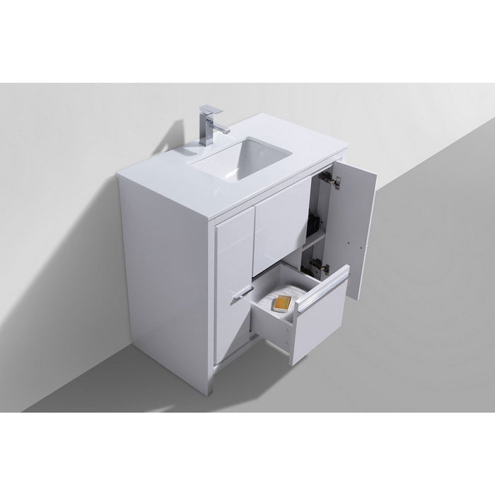 KubeBath Dolce 36 in. Single Sink Modern Bathroom Vanity with White Quartz Counter-Top - AD636GW