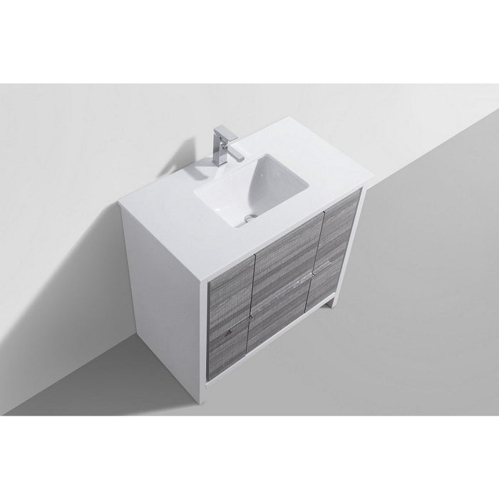 KubeBath Dolce 36 in. Single Sink Modern Bathroom Vanity with White Quartz Counter-Top - AD636GW