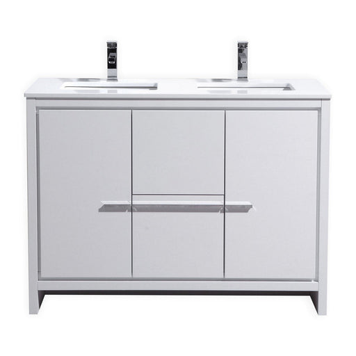 KubeBath Dolce 48 in. Double Sink Modern Bathroom Vanity with White Quartz Counter-Top - AD648DGW